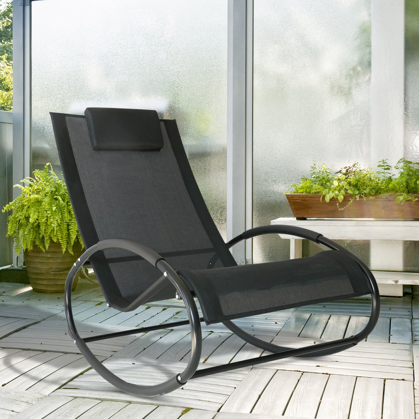Rocking Chair Sun Lounger Recliner Rocker Texteline Fabric Patio
