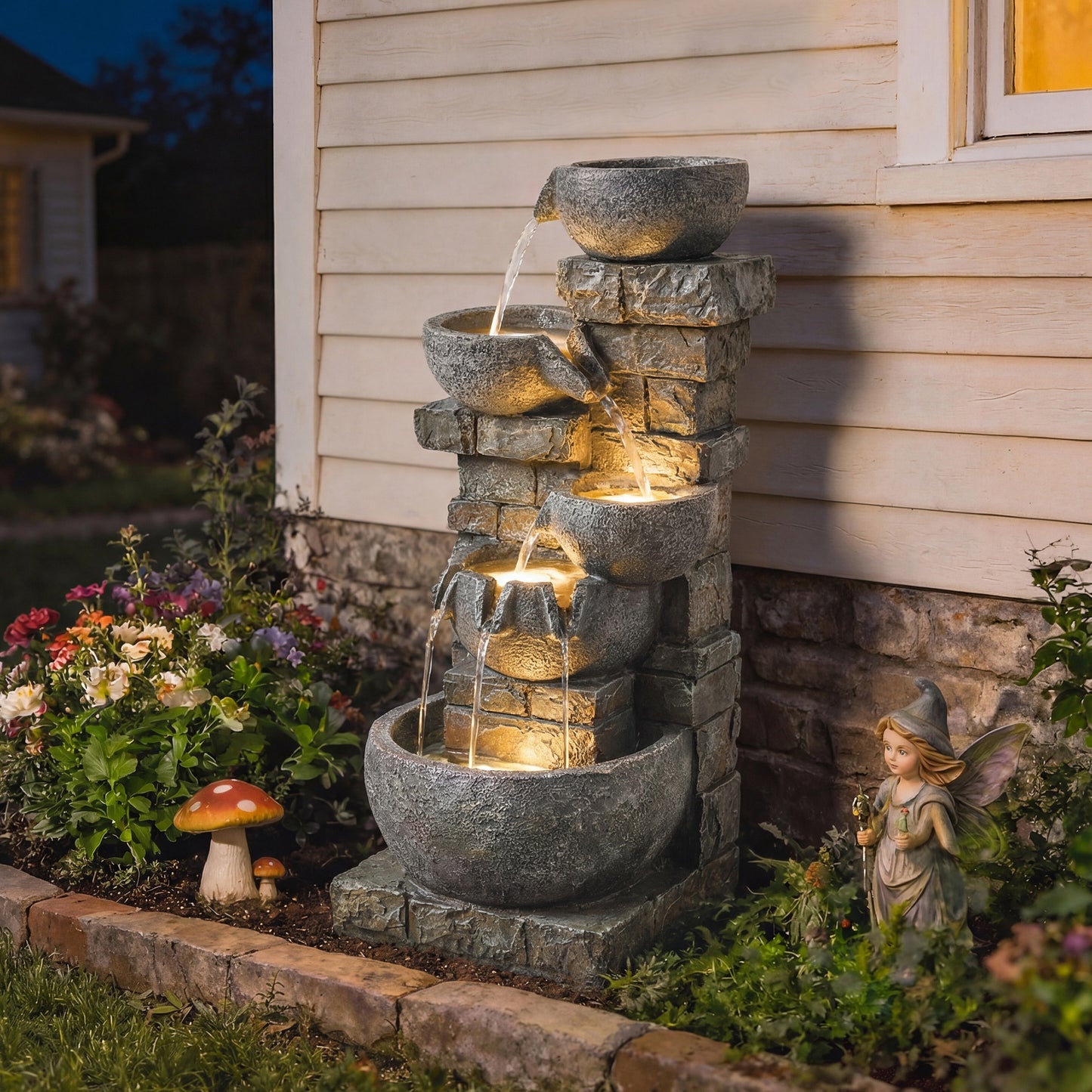Outdoor Water Fountain with LED Lights