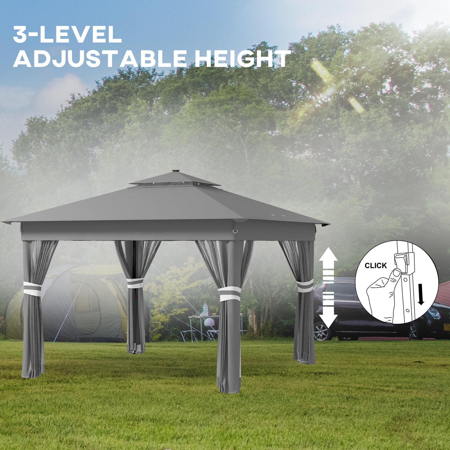 3.36 x 3.36m Pop Up Gazebo Party Tent with Solar-Powered LED Lights