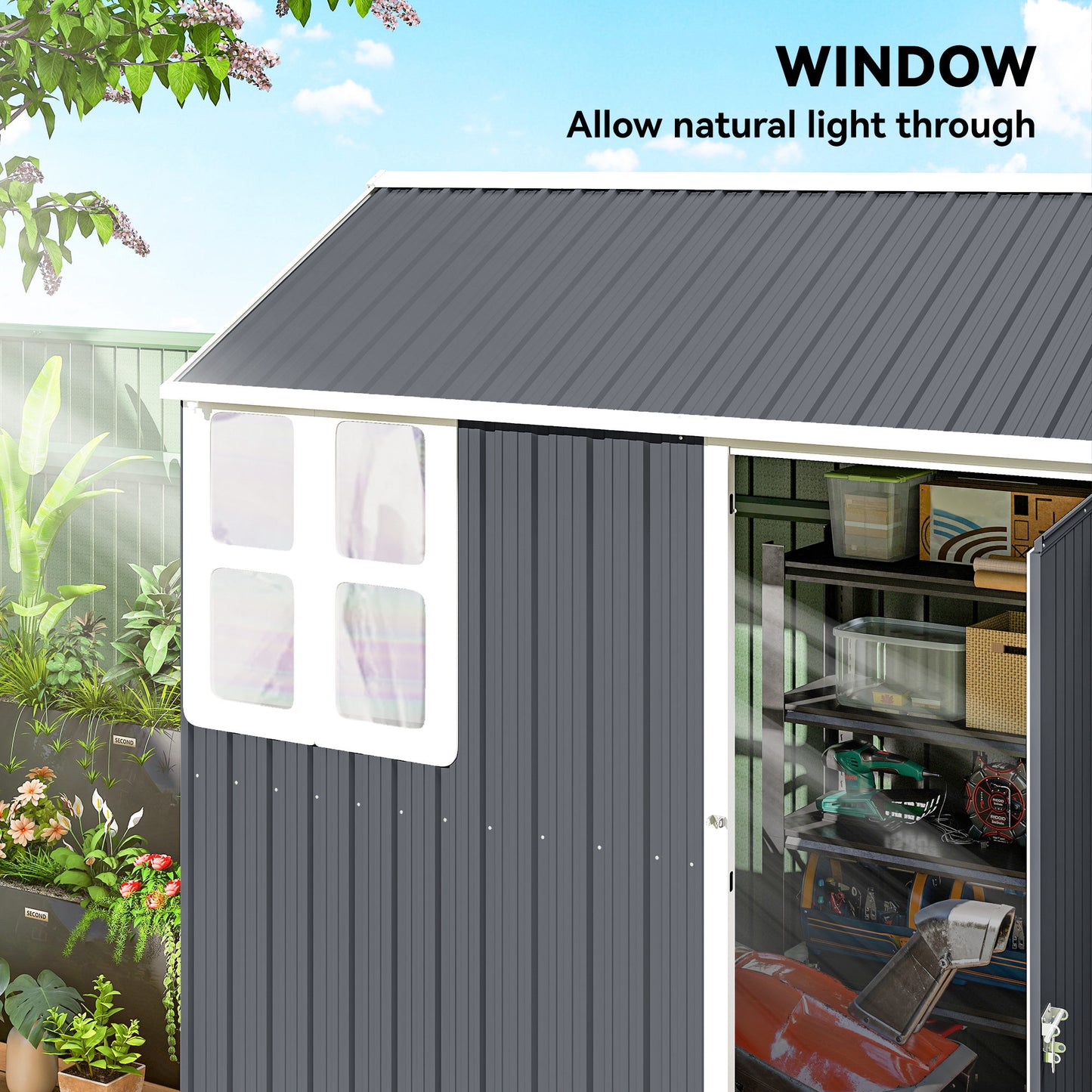 7 x 6ft Galvanised Garden Shed with Latch and Galvanised Steel Frame