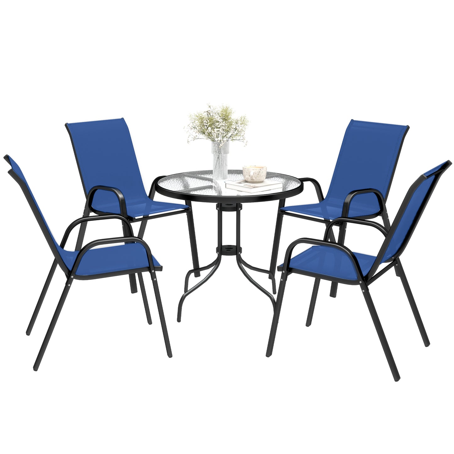 Five-Piece Steel Patio Set, with Glass-Top Table