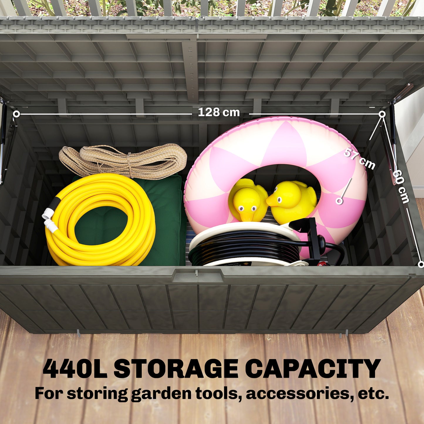 440L Garden Storage Box, Waterproof & UV Resistant Resin Deck Box