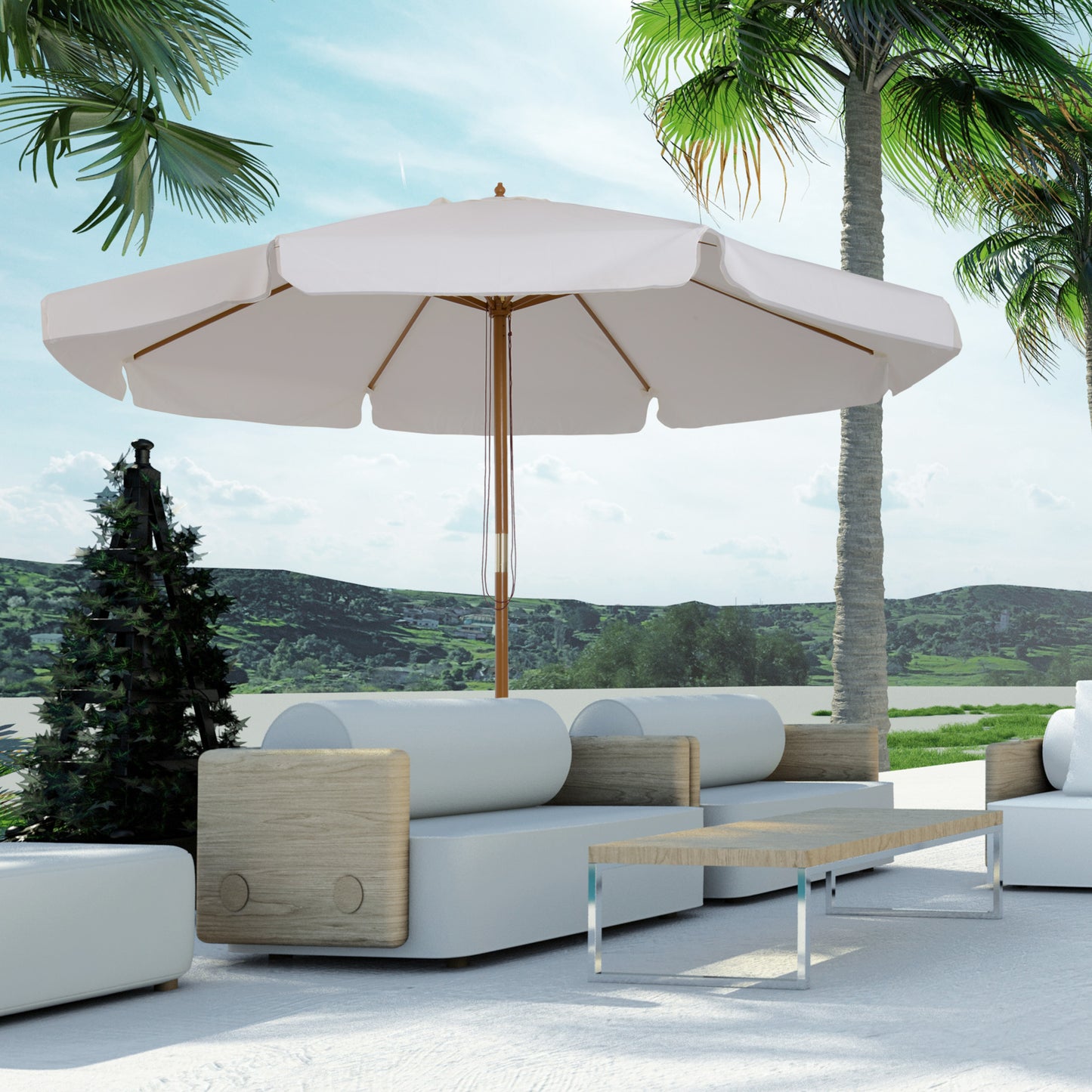 3.3m Elegant Wooden Parasol