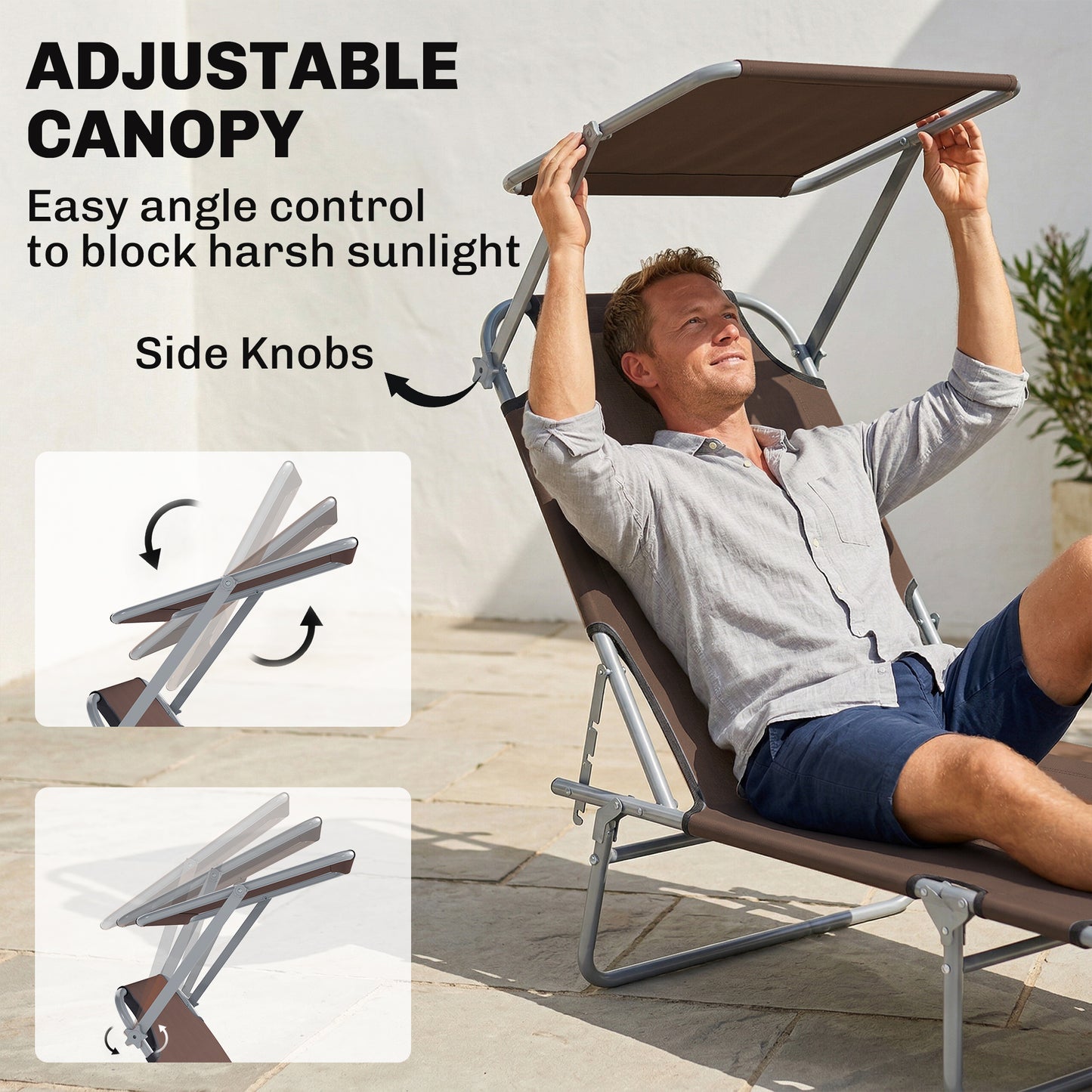 Folding Sun Lounger with Canopy