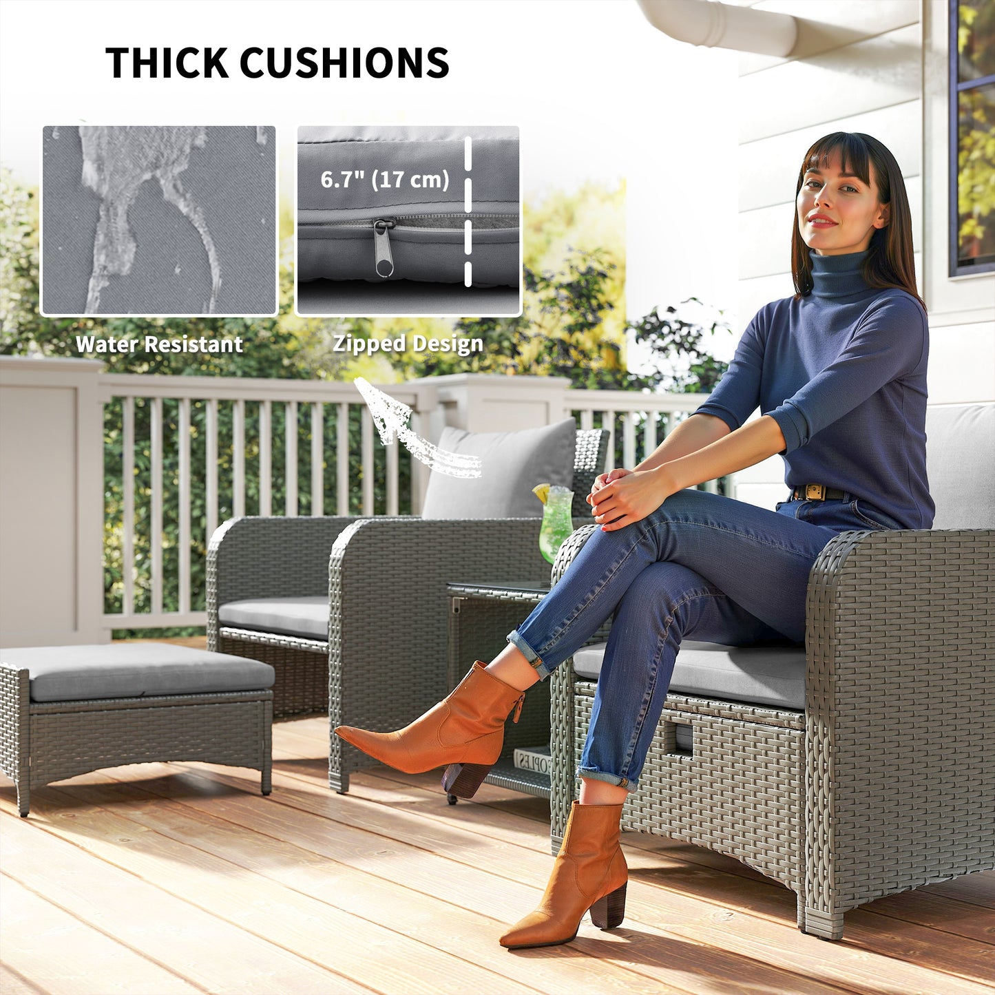 Five Piece Rattan Garden Furniture Set with 2-Tier Coffee Table