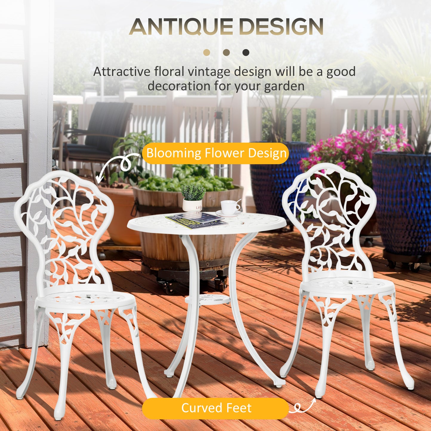 3 Pcs Aluminium Bistro Set Garden Furniture Dining Table Chairs