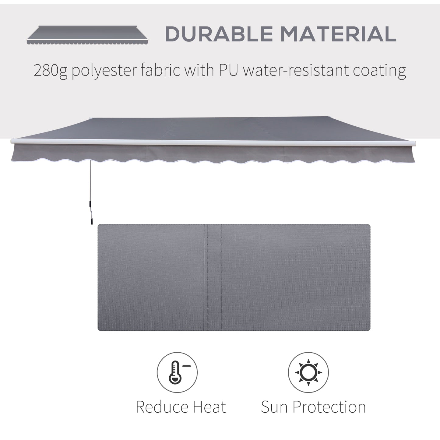 3 x 2.5m Manual Awning Canopy Sun Shade Shelter Retractable for Garden