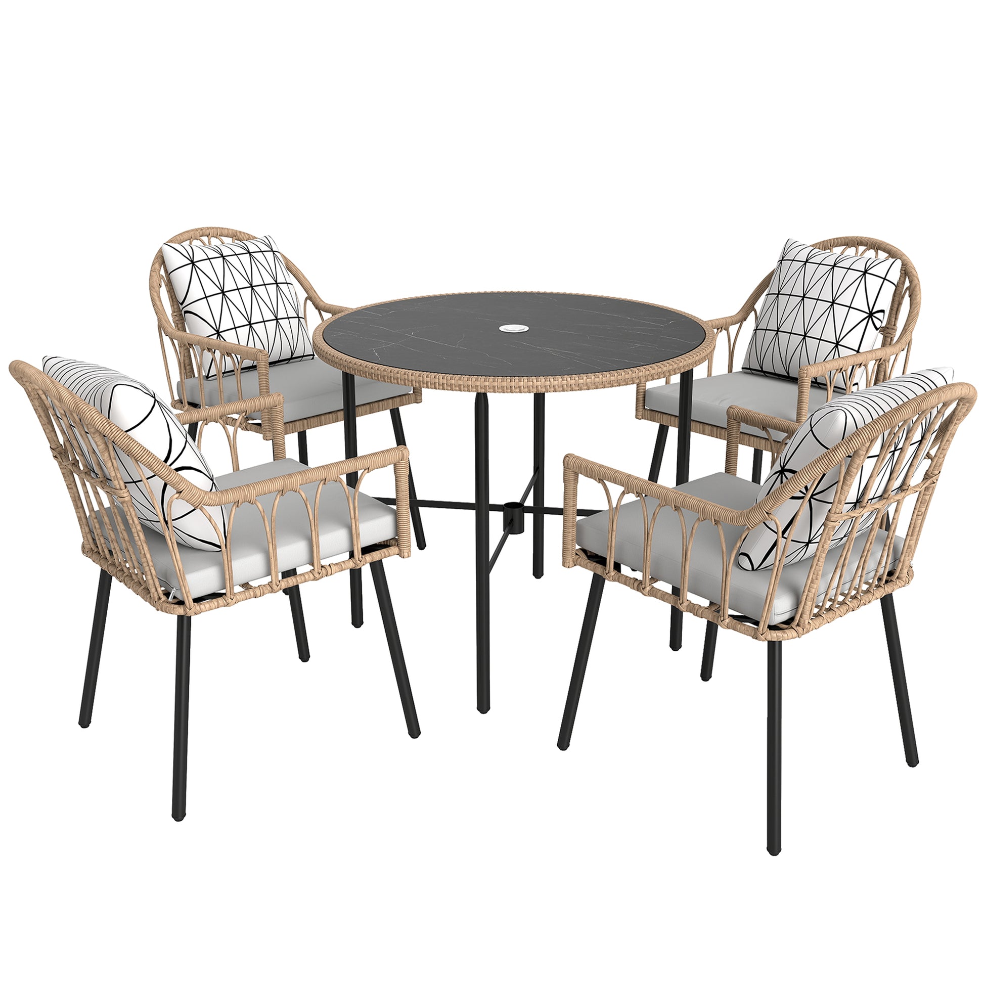 5 Piece Patio Rattan Dining Set