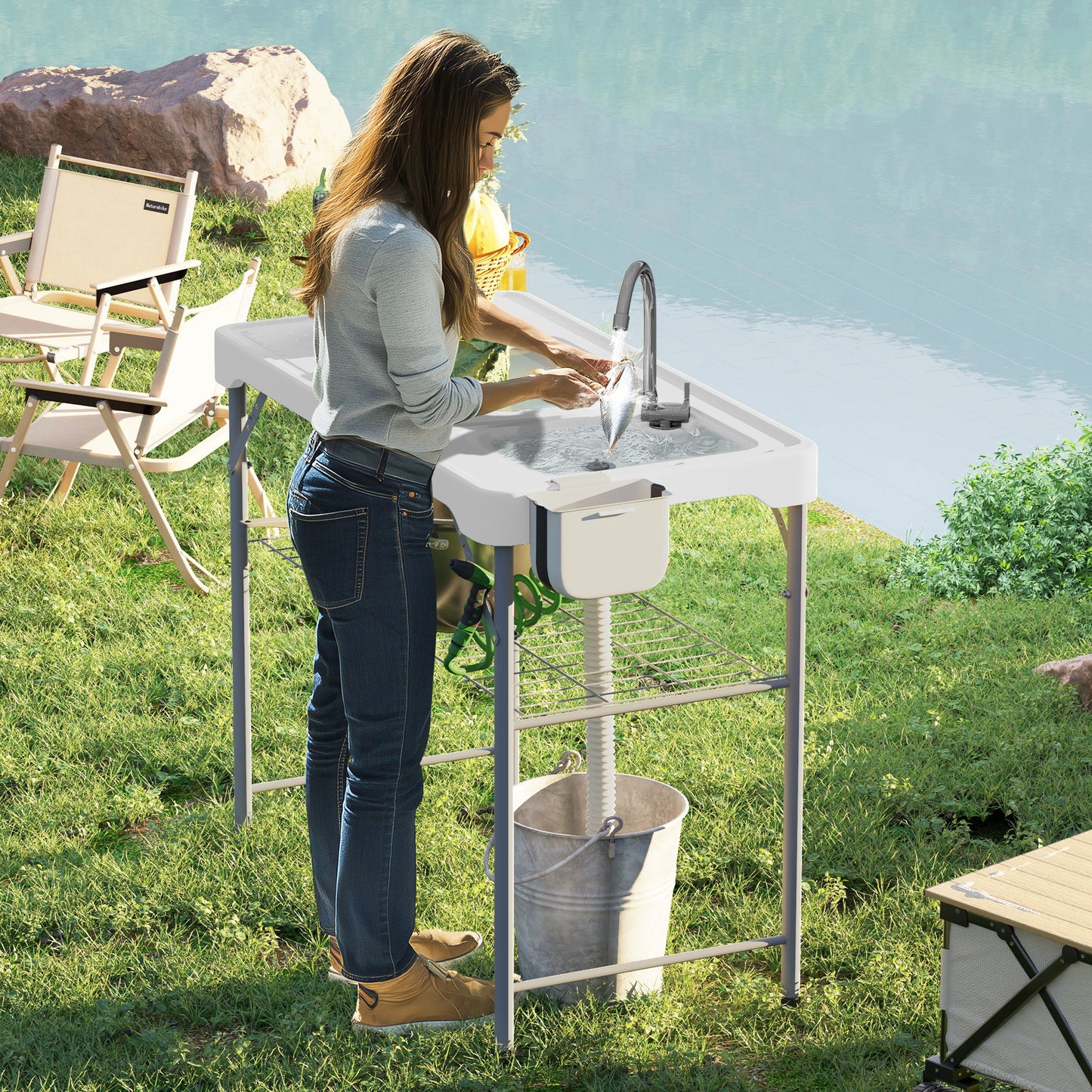 Folding Fish Cleaning Table with Sinks