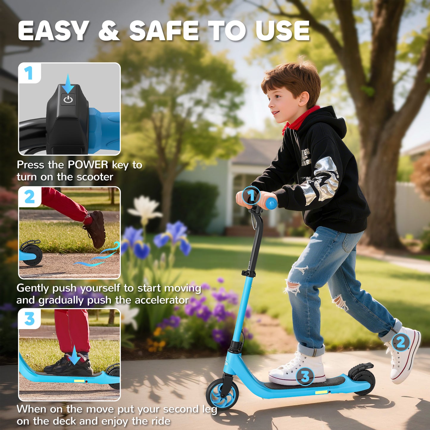 Electric Scooter for Kids 6+, Foldable E Scooter, Up to 8 KM/H