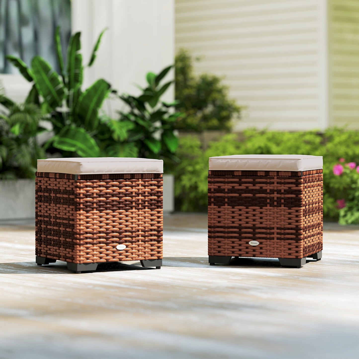 Set of 2 Rattan Storage Ottoman