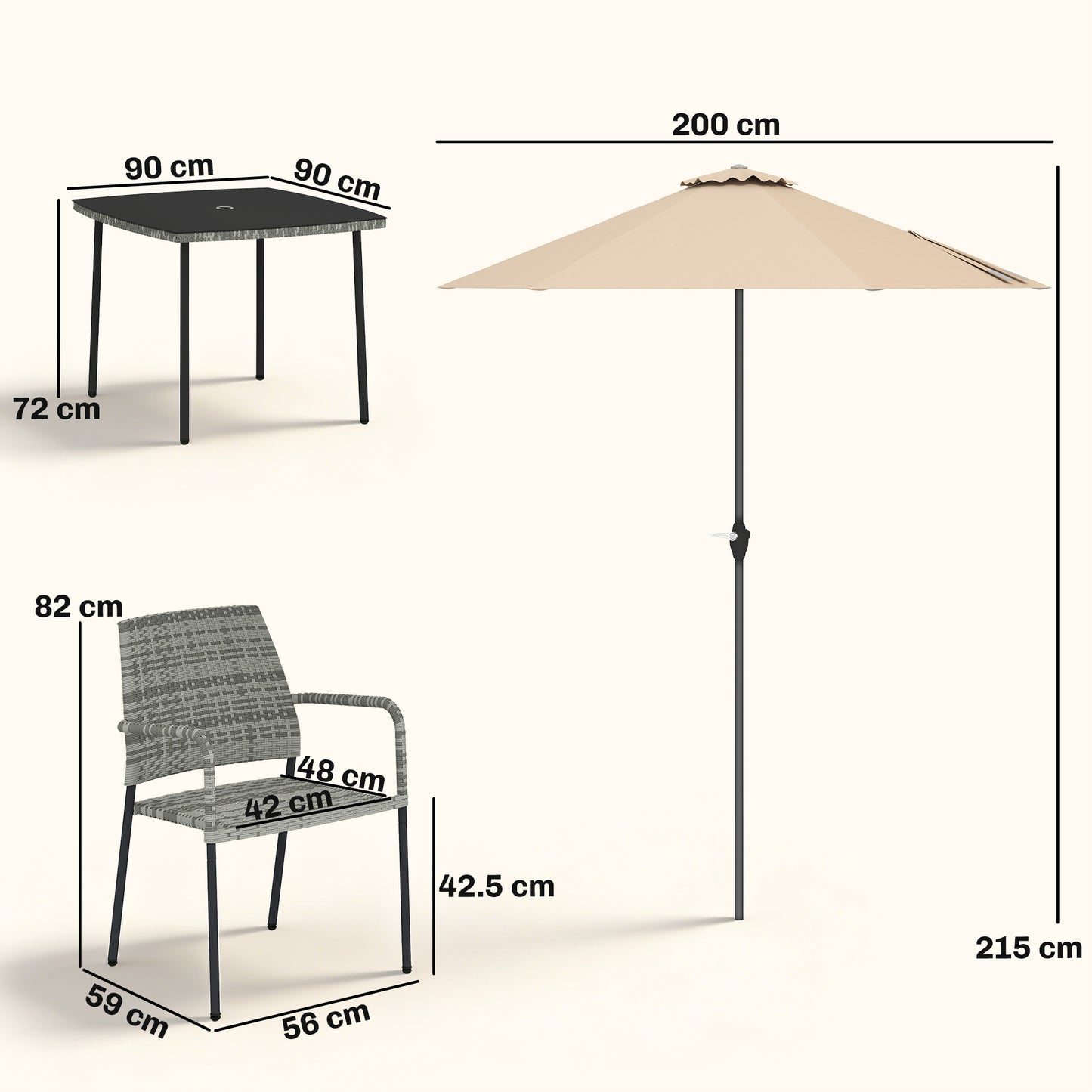 4 Seater Rattan Dining Set with Parasol