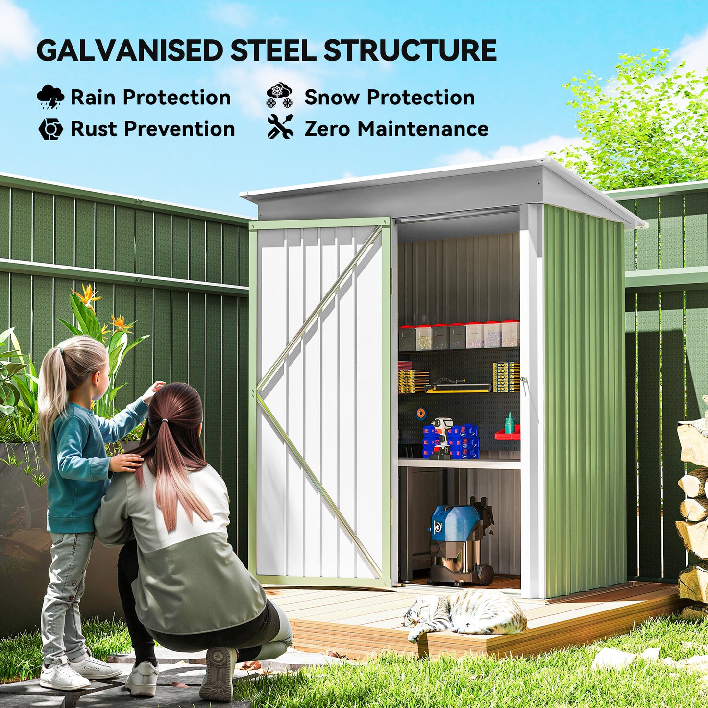 Metal Garden Shed, Outdoor Lean-to Shed for Tool Motor Bike