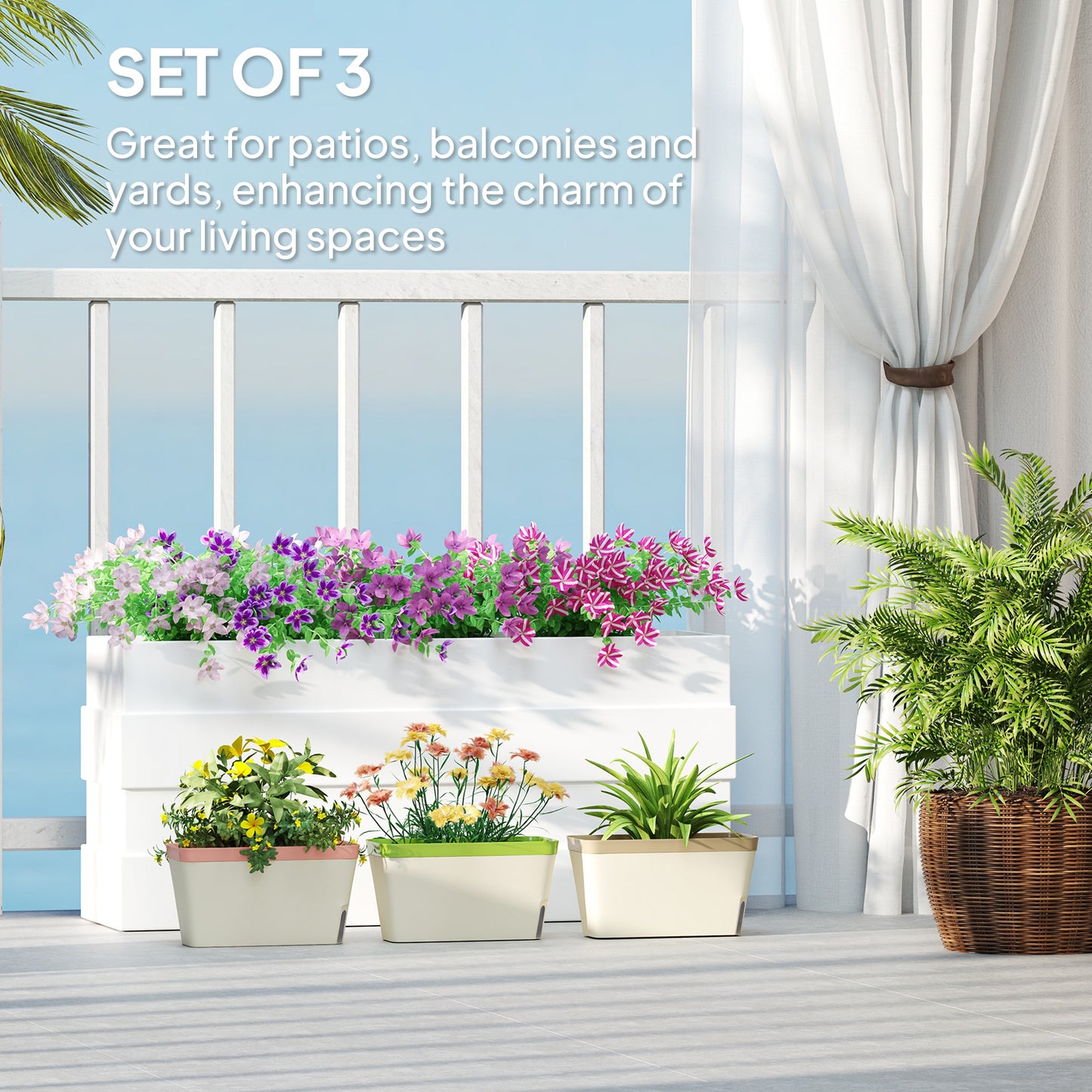 Set of 3 Self Watering Plant Pots Outdoor