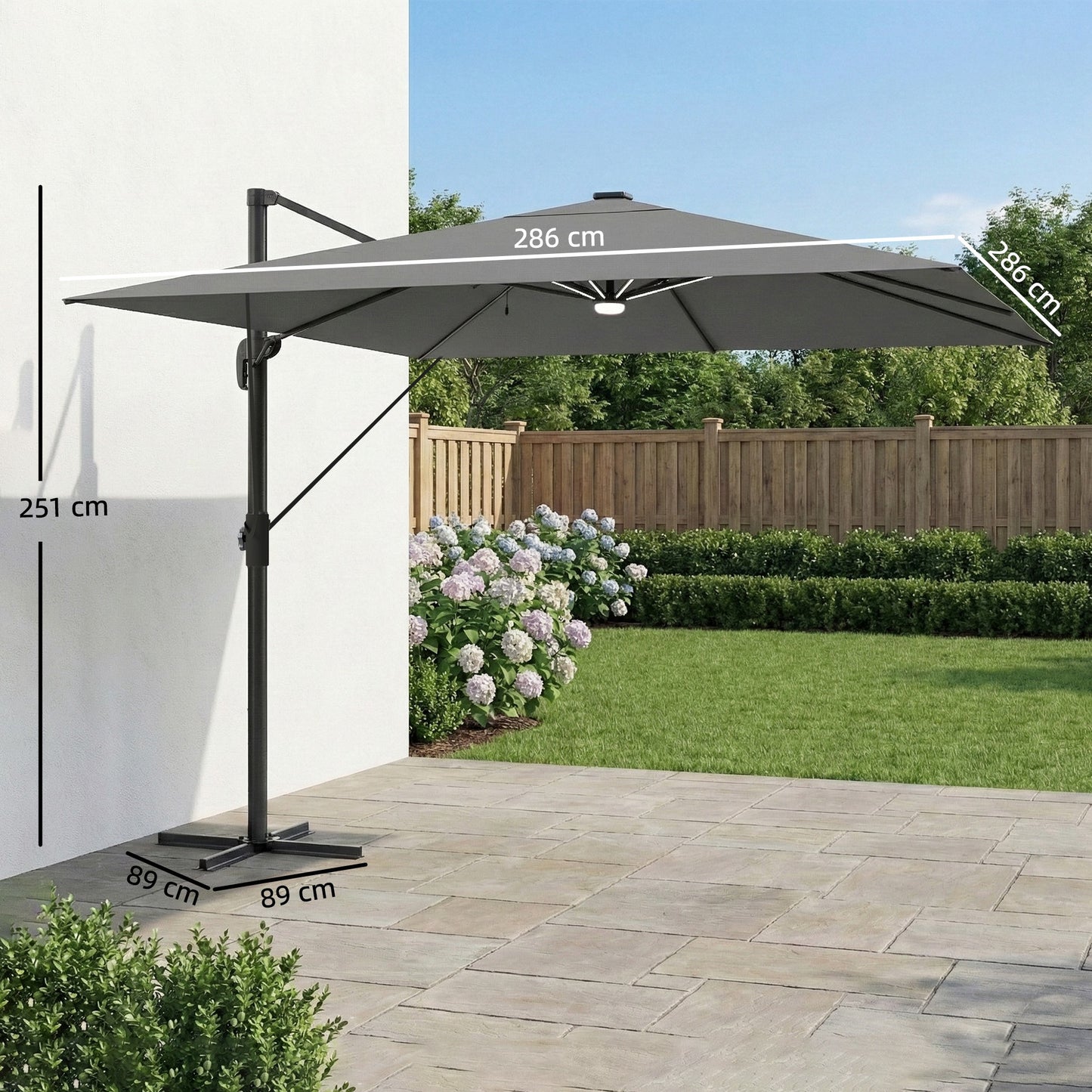 3 x 3 m Garden Cantilever Parasol with Light, Cover