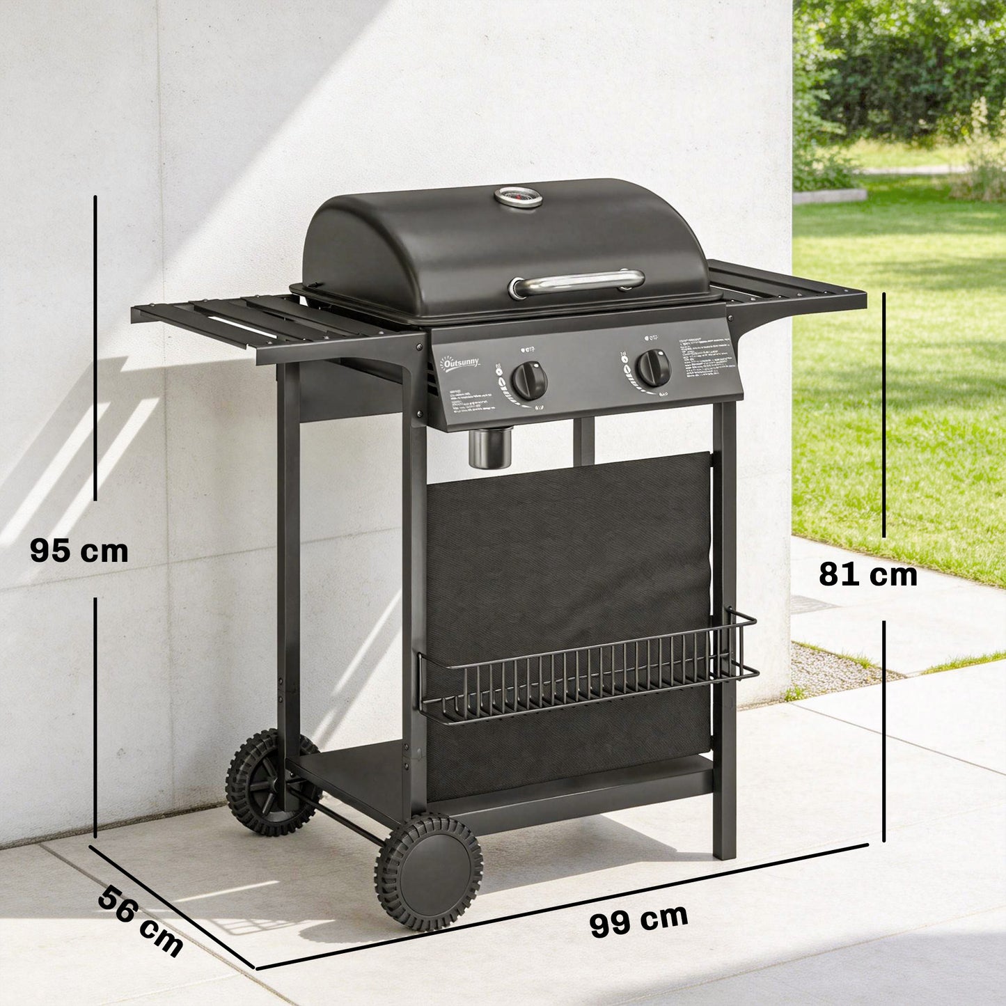 Gas Burner Barbecue Grill, 2 Burner Gas Grill with Side Tables
