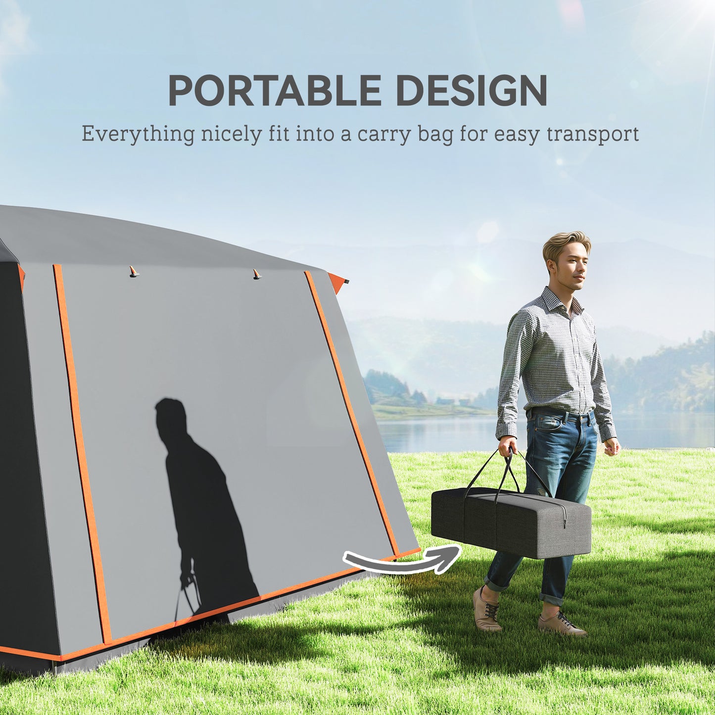 5 Man Camping Tent, Double Layer Tunnel Tent with Porch