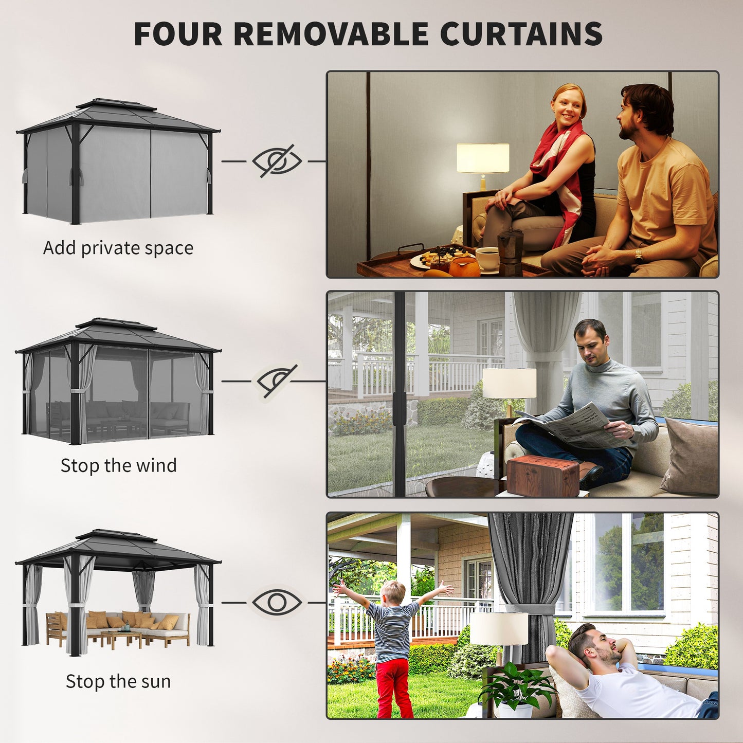 3 x 4m Hardtop Gazebo Canopy with UPF30+ Double Polycarbonate Roof