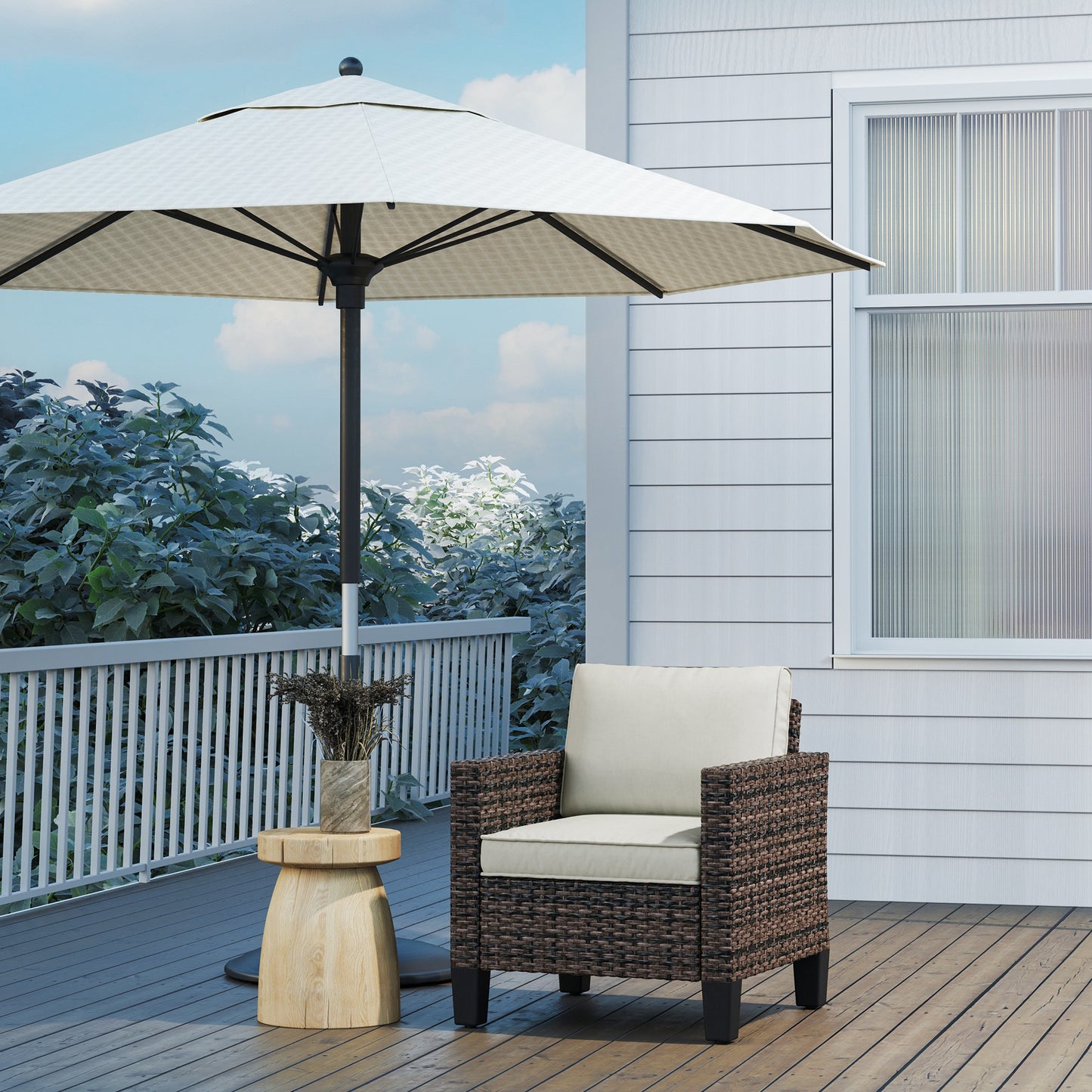 Single Rattan Armchair, with Cushions
