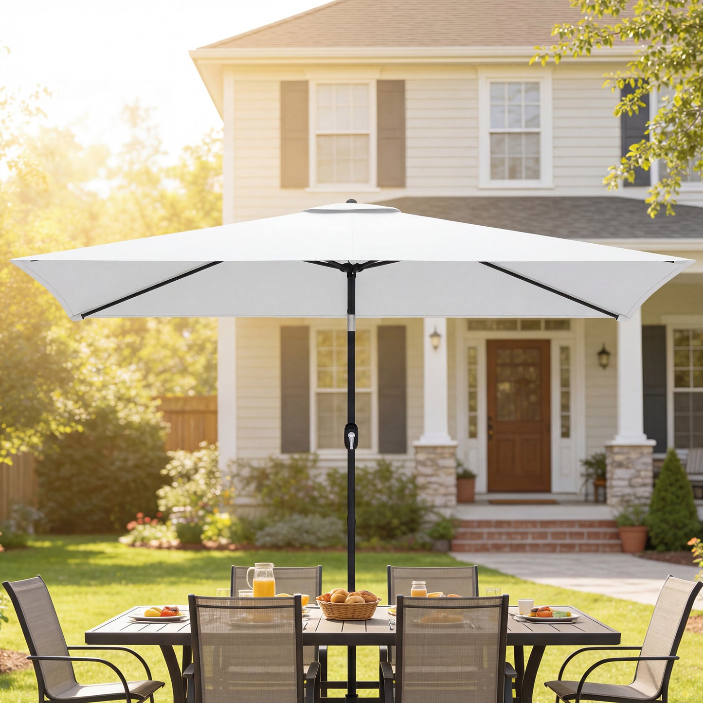 Garden Parasol, Parasol Umbrella with Crank Handle, Tilt Function