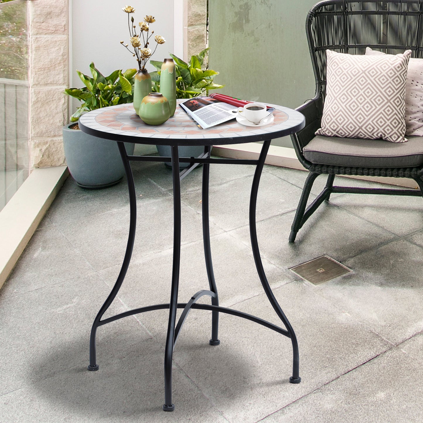 60 cm Mosaic Garden Table, Small Round Outdoor Side Table