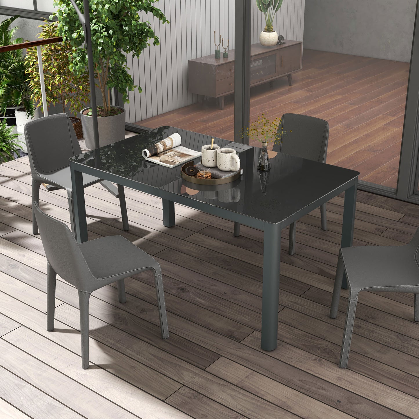 150cm x 88cm Aluminium Table, with Glass Tabletop