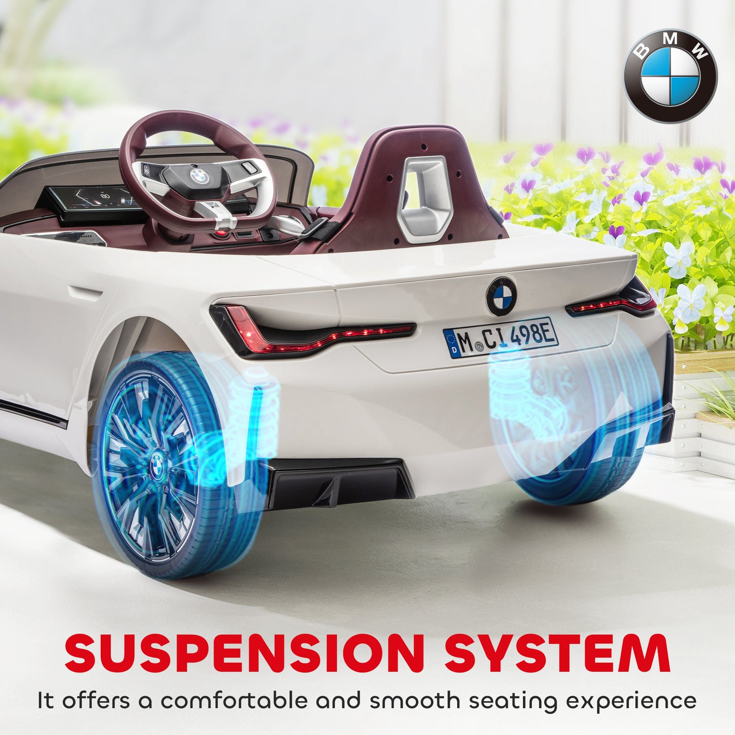 BMW i4 Licensed 12V Kids Electric Ride-On Car, White, Red and