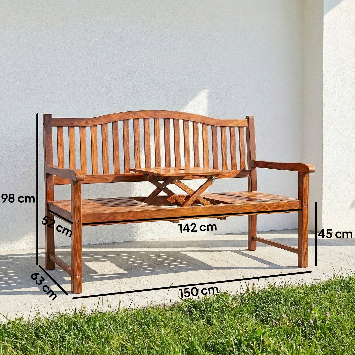 Garden Loveseat Bench, 2-3 Seater Outdoor Bench with Liftable Table