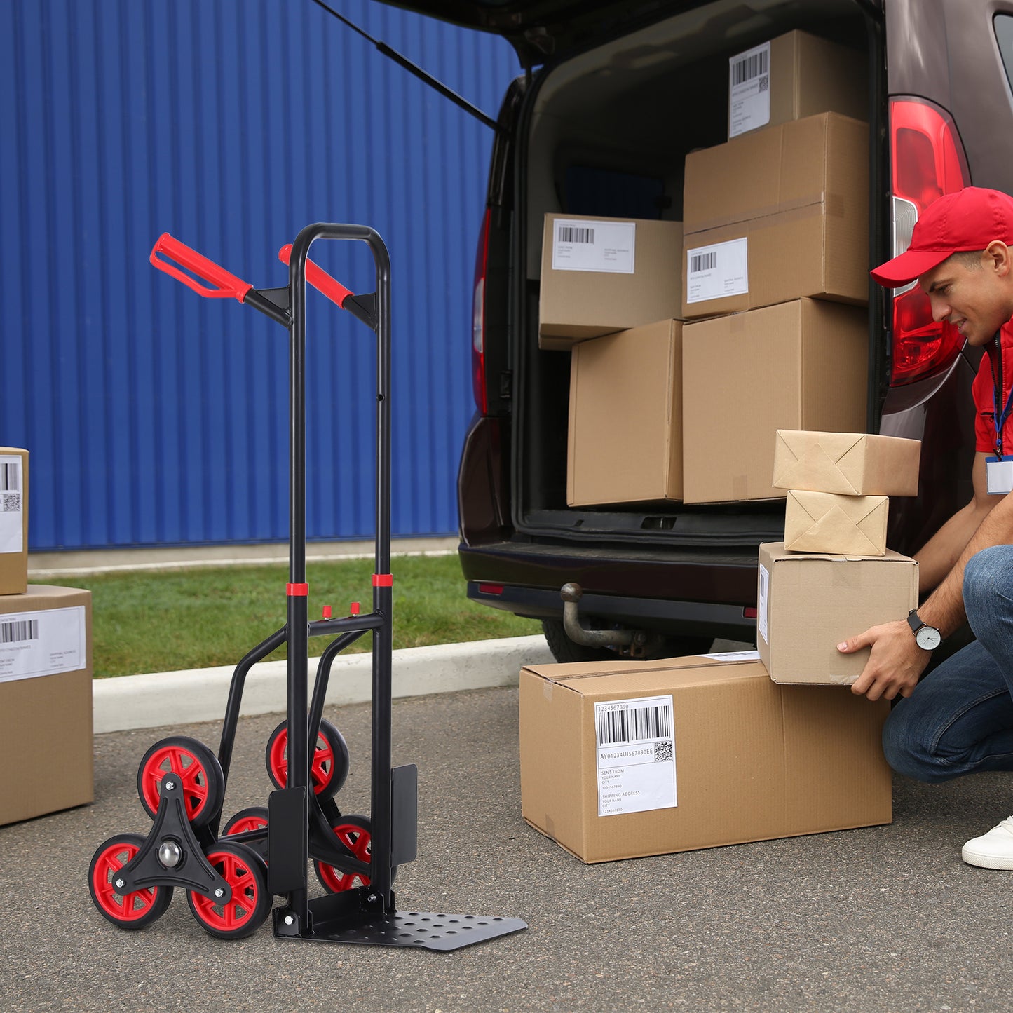 Stair Climbing Hand Truck, Heavy Duty Foldable Trolley on Wheels