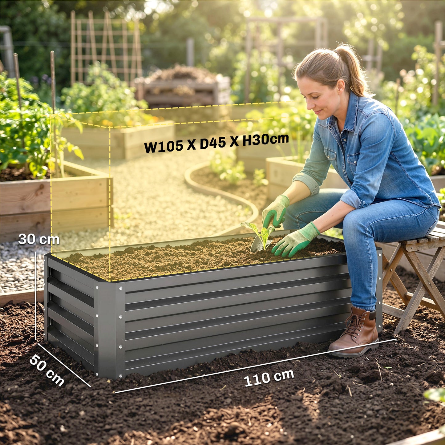 Set of Two 110 x 50cm Steel Planter Boxes