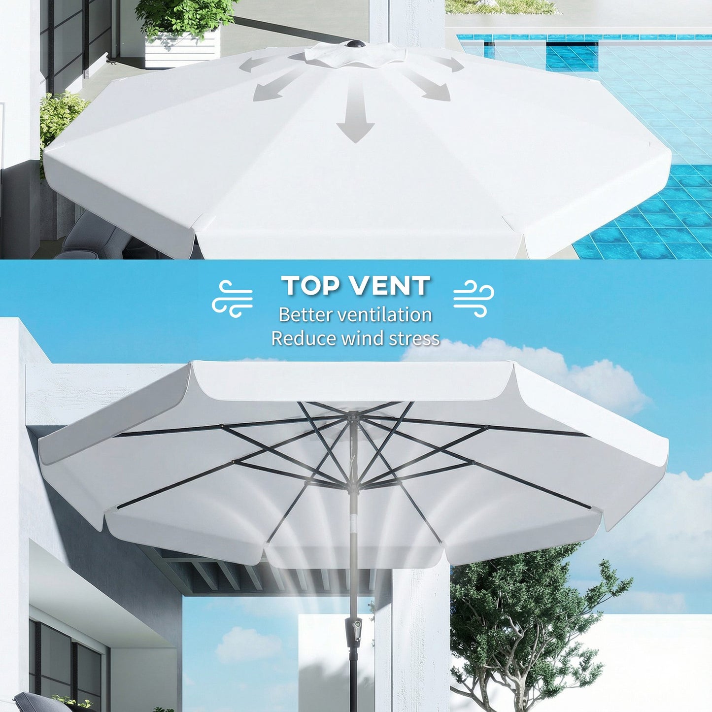 3 m Garden Parasol with Tilt Mechanism & Crank Handle