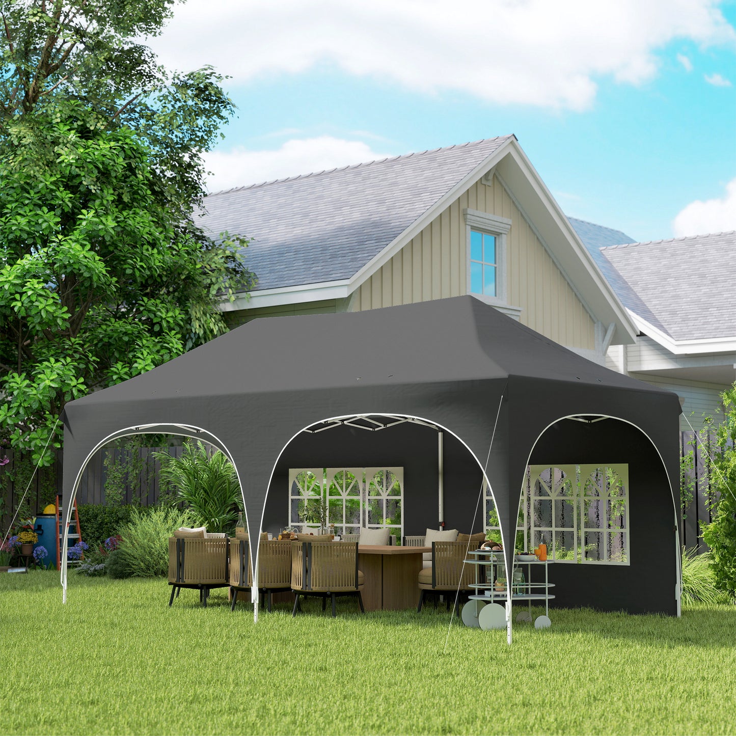3 x 6m Pop Up Gazebo Shelter with Sides, 6 Sandbags