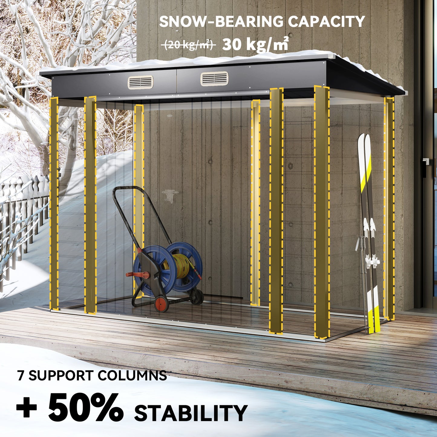 3.7 x 7.9ft Galvanised Steel Shed, with Latched Door and Padlock
