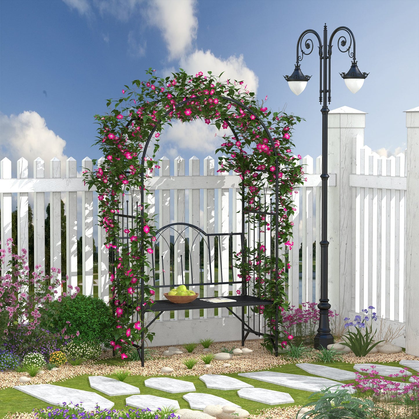 Garden Metal Arch Bench Outdoor Patio Rose Trellis Arbour Pergola