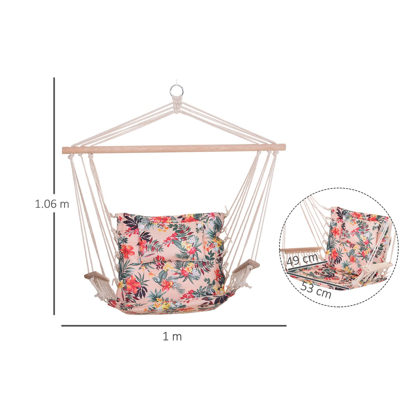 Garden Outdoor Hanging Hammock Chair Thick Rope Frame Wooden Arms