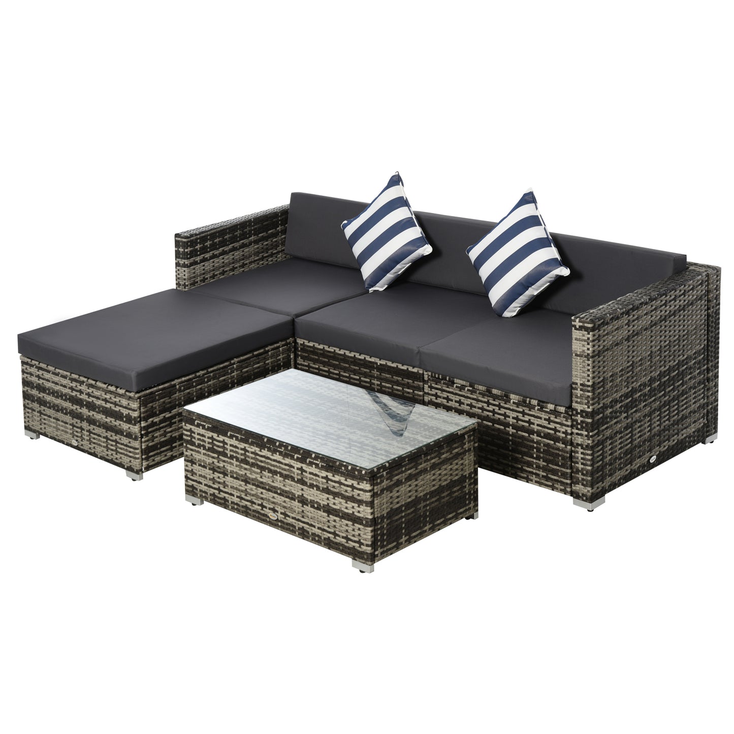 Rattan Garden Sofa Set, 4-Seater Wicker Sectional for Garden