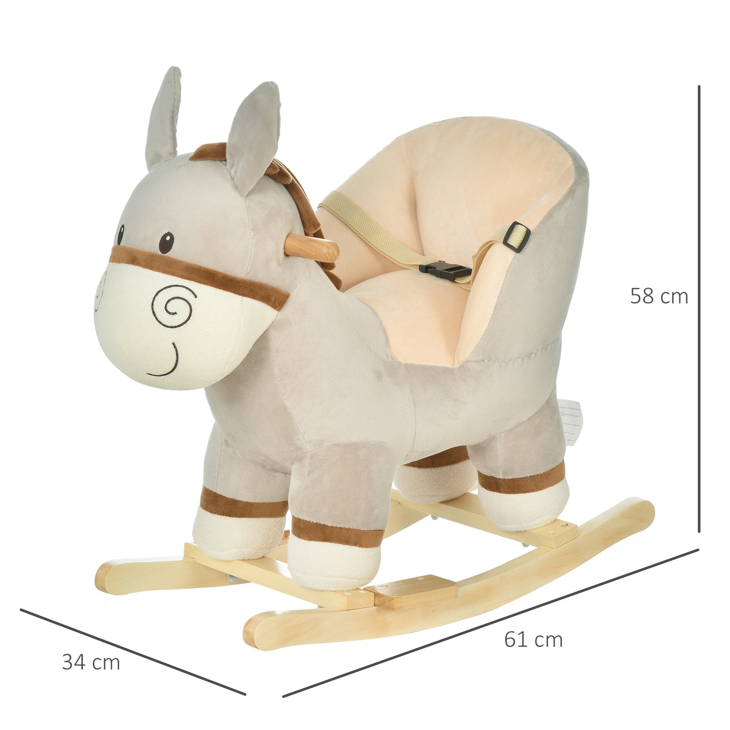 Kids Rocking Horse, Children Plush Ride On Donkey Animal Rocker w/