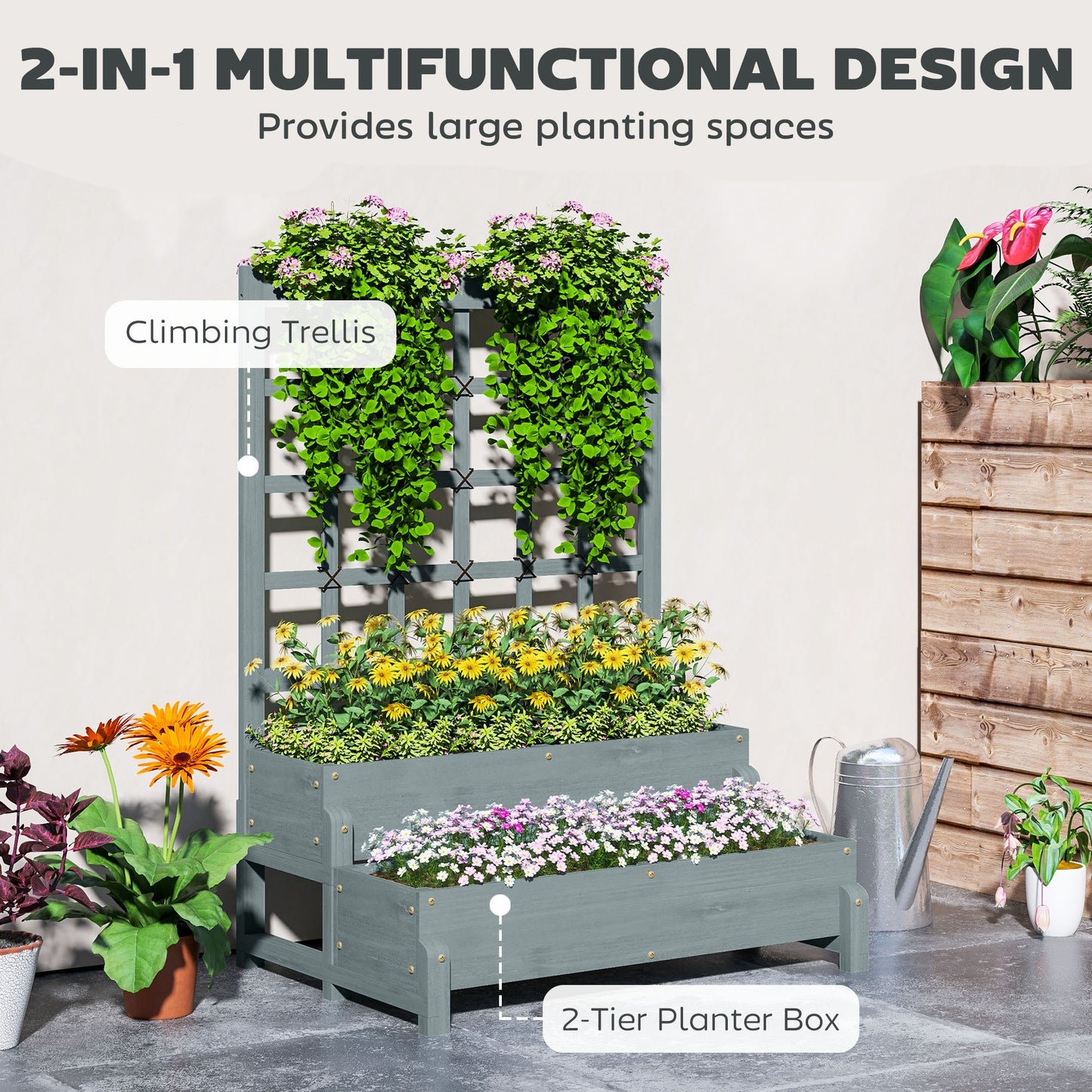 2-Tier Raised Garden Bed with Trellis