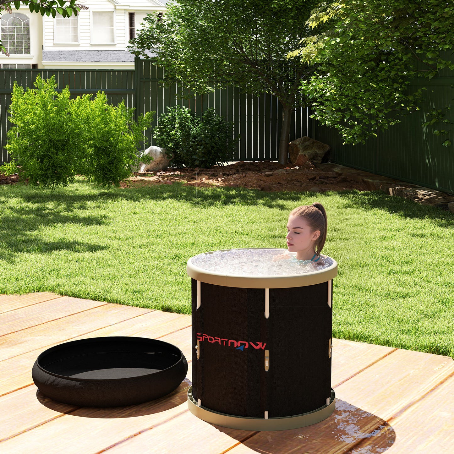 210L Outdoor Ice Bath Tub, with Lid, Cover, Carry Bag