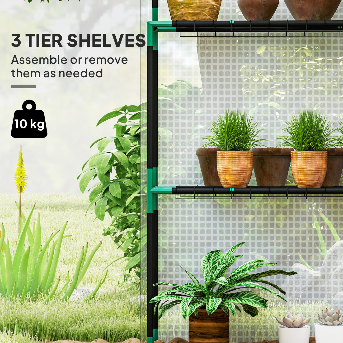 143 x 74cm Walk-In Greenhouse, with Shelves