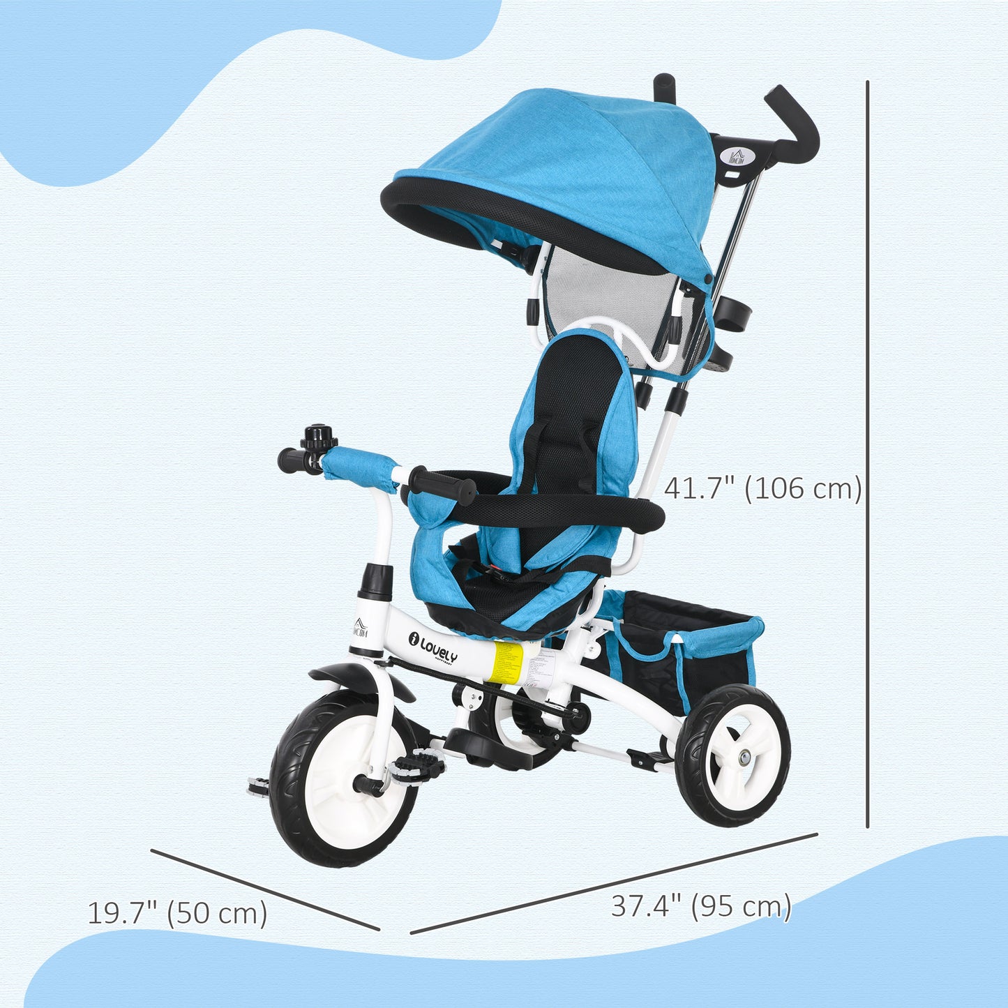 6 in 1 Kids Trike Push Bike w/ Push Handle, Canopy
