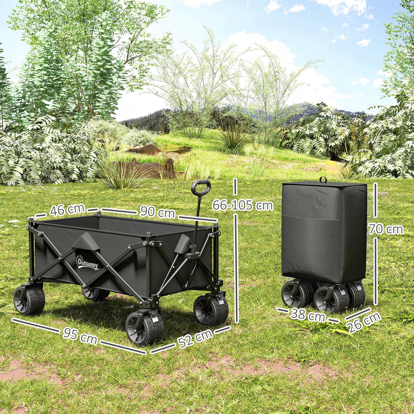 Folding Garden Trolley, Outdoor Wagon Cart with Carry Bag, for Beach