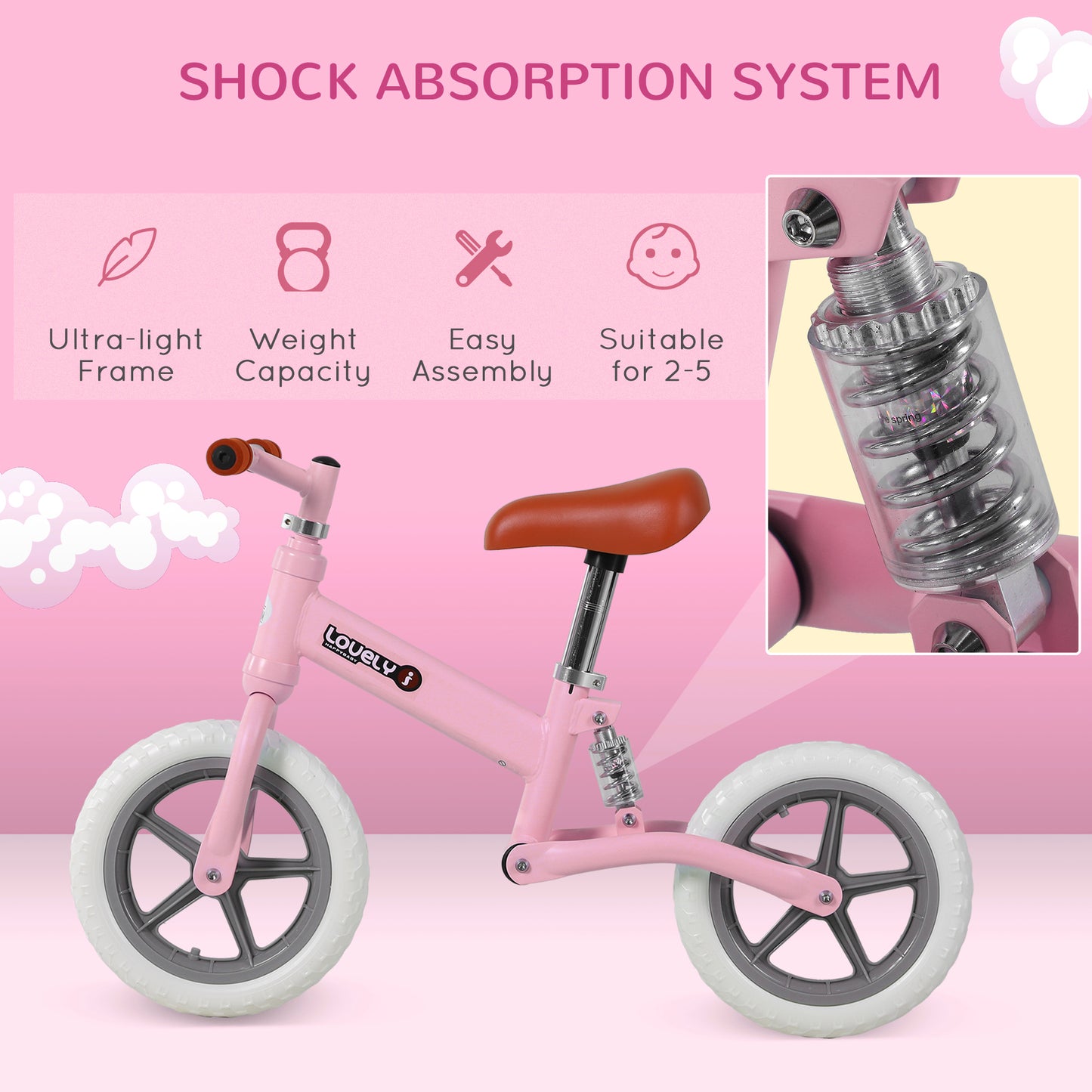 12" Kids Balance Bike No Pedal Bicycle EVA Tyre Adjustable Seat