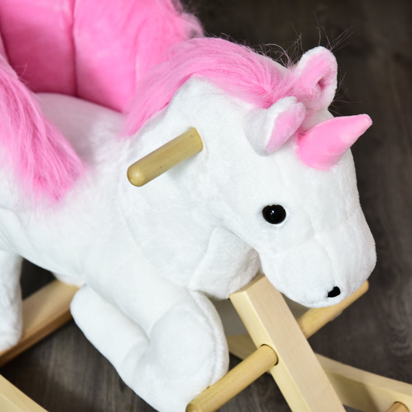 Kids Rocking Horse Toy, Plush Unicorn Rocker Seat with Wood Base