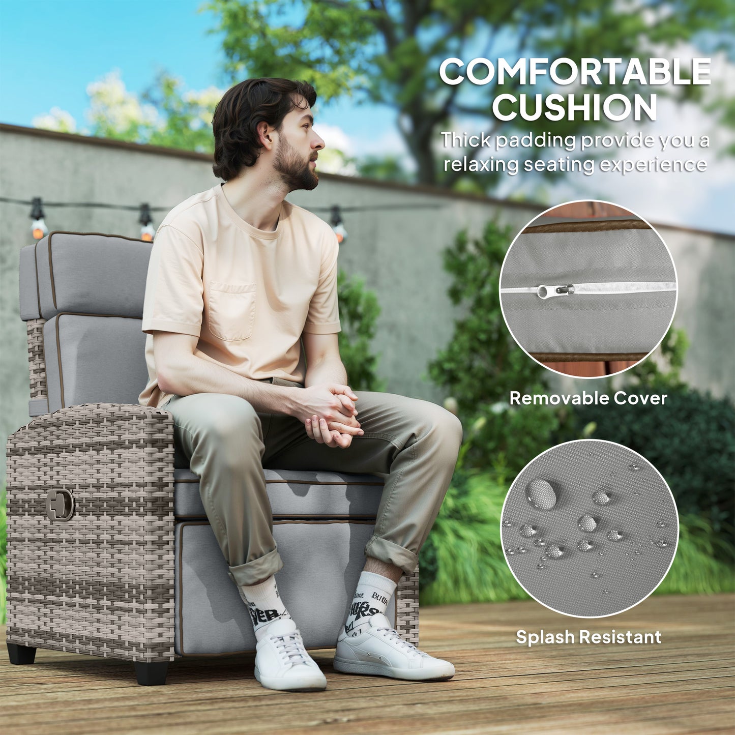 145° Reclining Rattan Armchair with Footrest