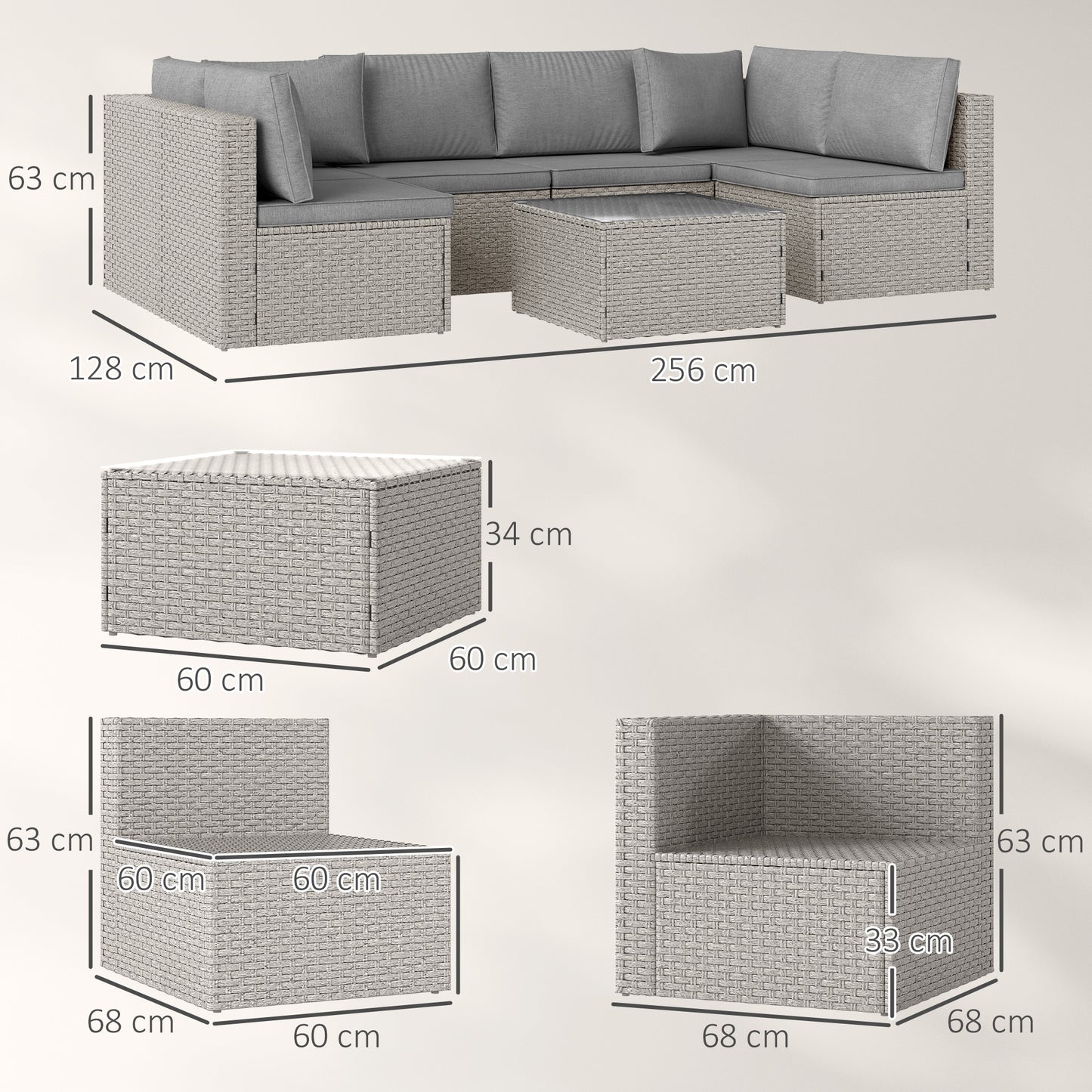 Seven-Piece Modular Rattan Set