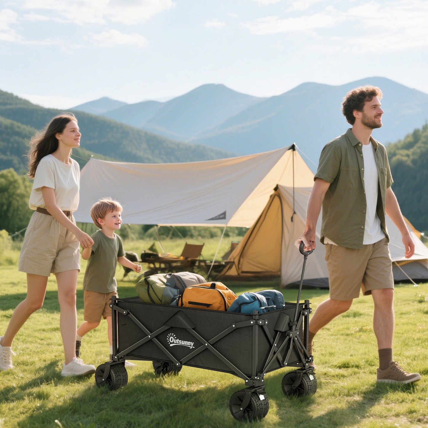Folding Garden Trolley, Outdoor Wagon Cart with Carry Bag, for Beach