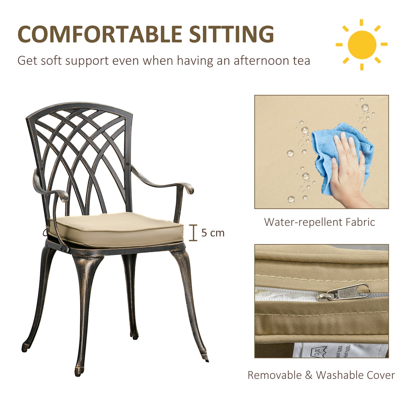 3pc Cast Aluminium Garden Bistro Set for 2 with Parasol Hole