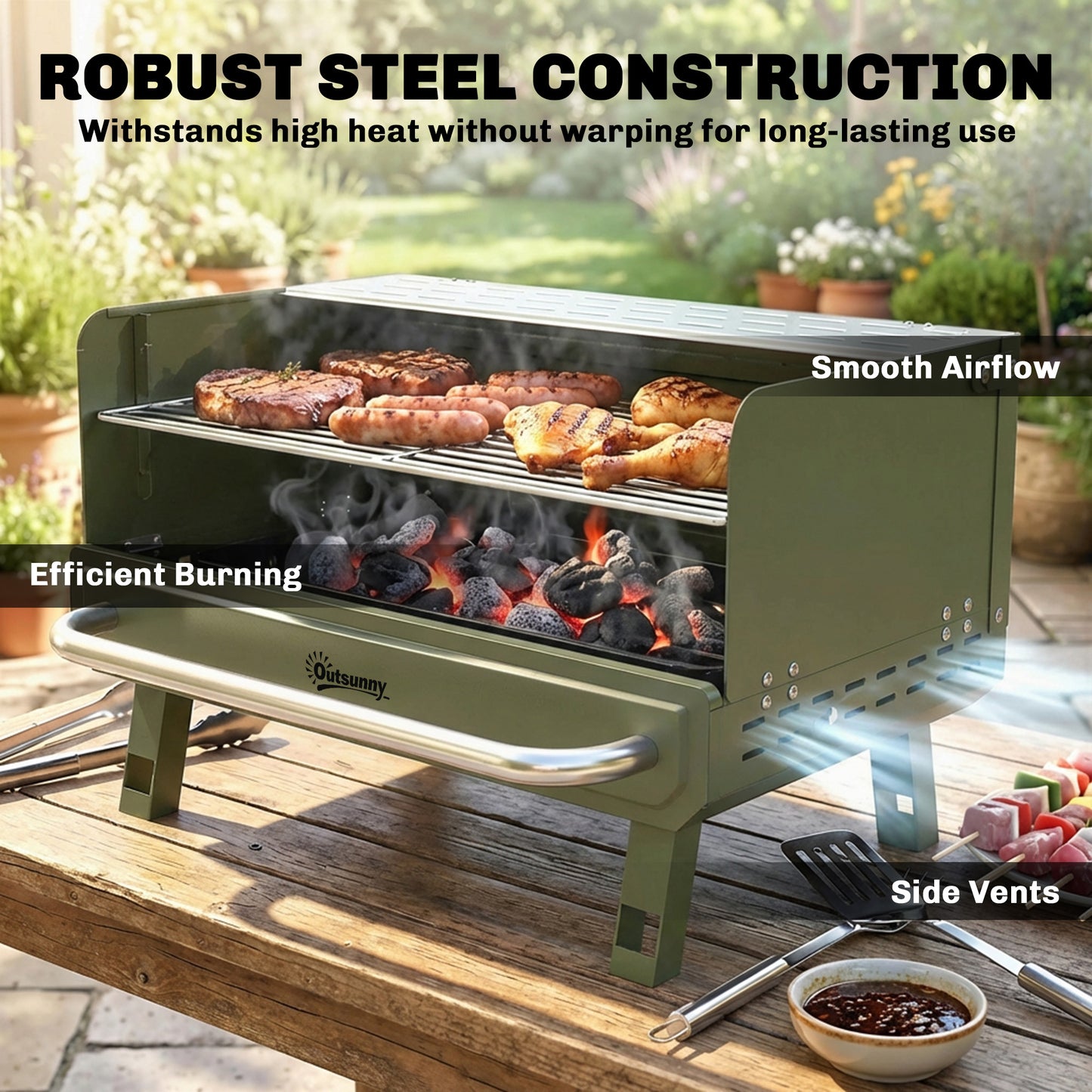 Portable BBQ Grill, Charcoal Barbecue Grill with Adjustable Grates