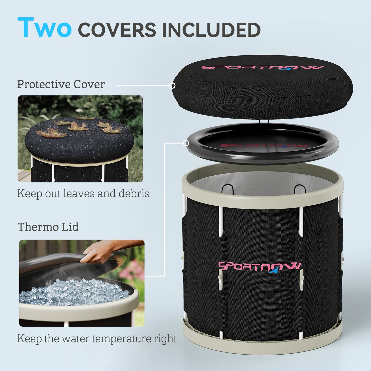 210L Outdoor Ice Bath Tub, with Lid, Cover, Carry Bag